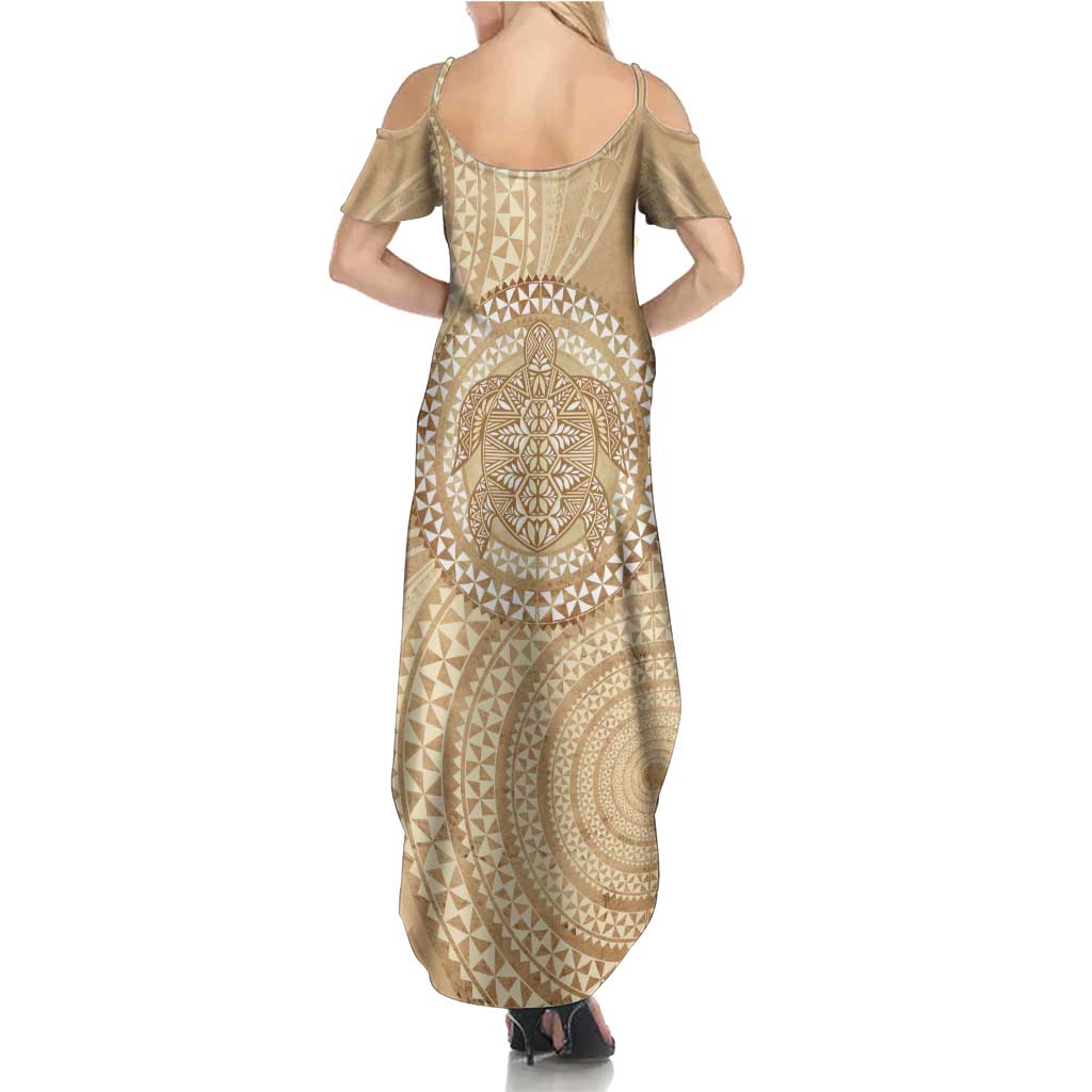 Tonga Ngatu Turtle Family Matching Summer Maxi Dress and Hawaiian Shirt Vintage Tongan Tapa Cloth