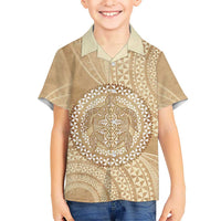 Tonga Ngatu Turtle Family Matching Tank Maxi Dress and Hawaiian Shirt Vintage Tongan Tapa Cloth LT14 Son's Shirt Brown - Polynesian Pride