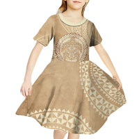 Tonga Ngatu Turtle Kid Short Sleeve Dress Vintage Tongan Tapa Cloth LT14 - Polynesian Pride