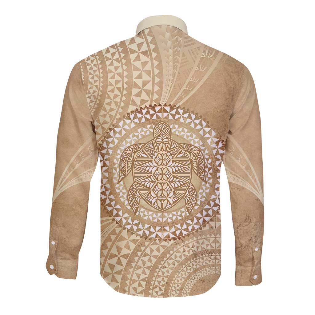 Tonga Ngatu Turtle Long Sleeve Button Shirt Vintage Tongan Tapa Cloth