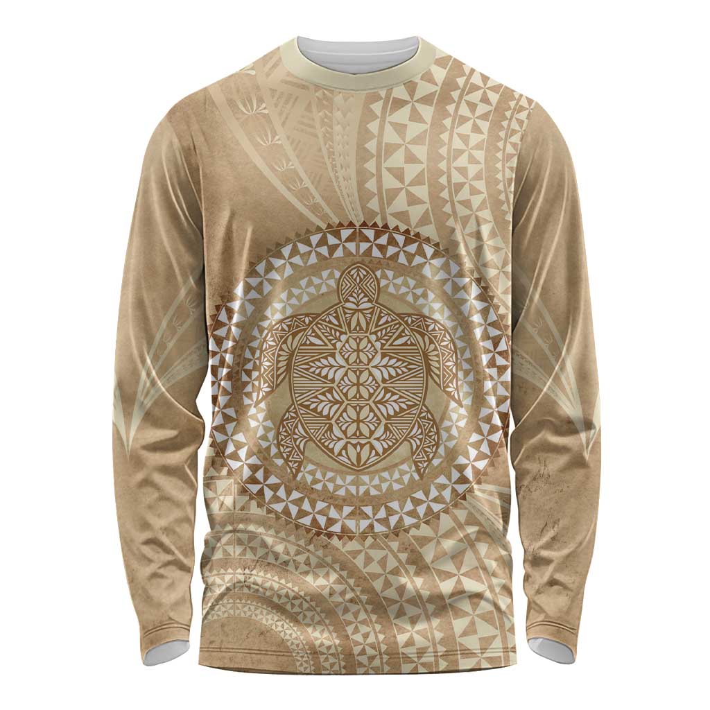 Tonga Ngatu Turtle Long Sleeve Shirt Vintage Tongan Tapa Cloth