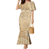 Tonga Ngatu Turtle Mermaid Dress Vintage Tongan Tapa Cloth LT14 Women Brown - Polynesian Pride