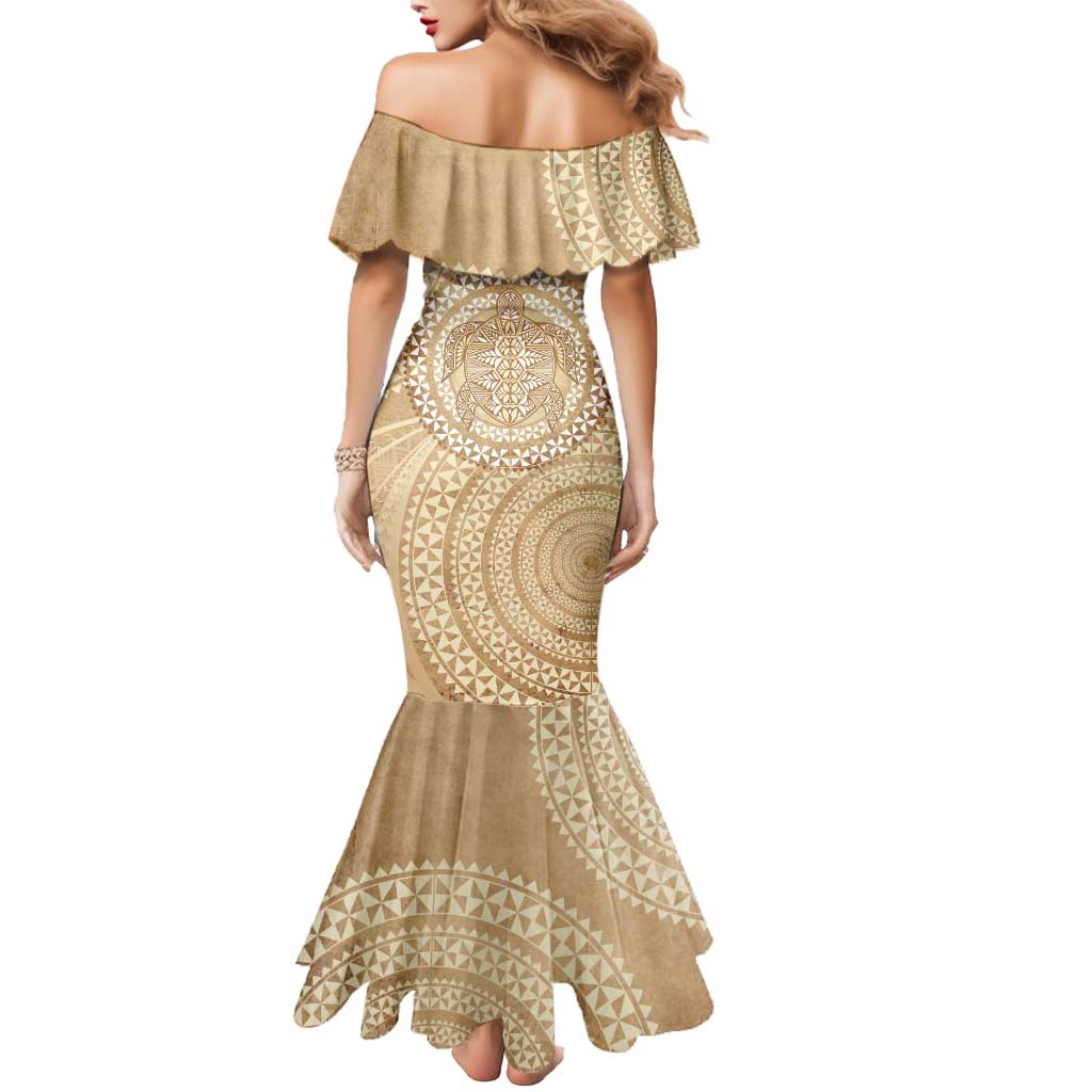 Tonga Ngatu Turtle Mermaid Dress Vintage Tongan Tapa Cloth LT14 - Polynesian Pride
