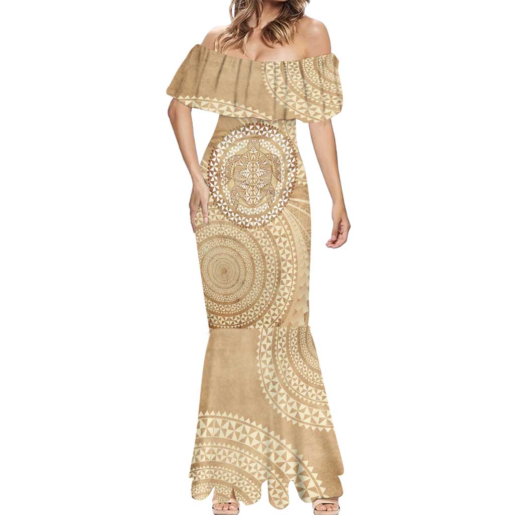 Tonga Ngatu Turtle Mermaid Dress Vintage Tongan Tapa Cloth LT14 - Polynesian Pride
