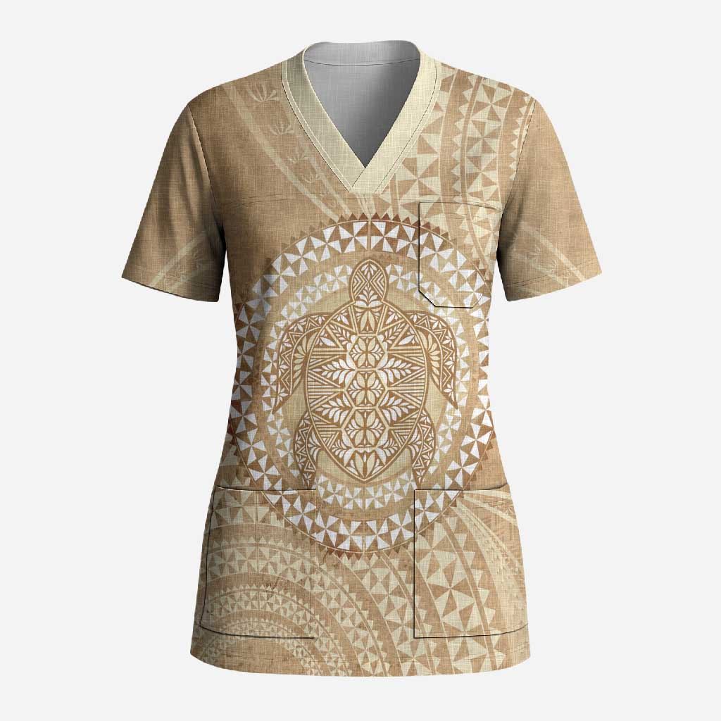 Tonga Ngatu Turtle Scrub Top Vintage Tongan Tapa Cloth
