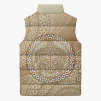 Tonga Ngatu Turtle Sleeveless Puffer Jacket Vintage Tongan Tapa Cloth
