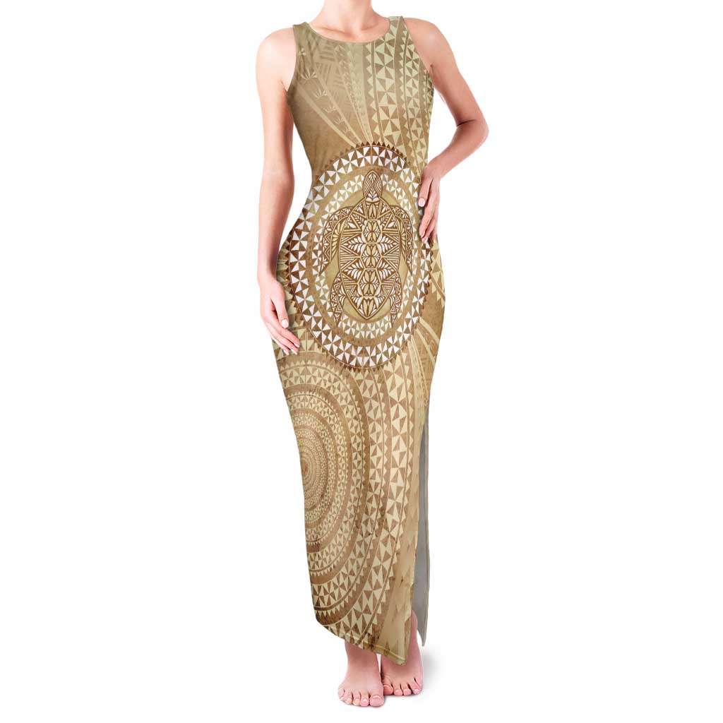 Tonga Ngatu Turtle Tank Maxi Dress Vintage Tongan Tapa Cloth