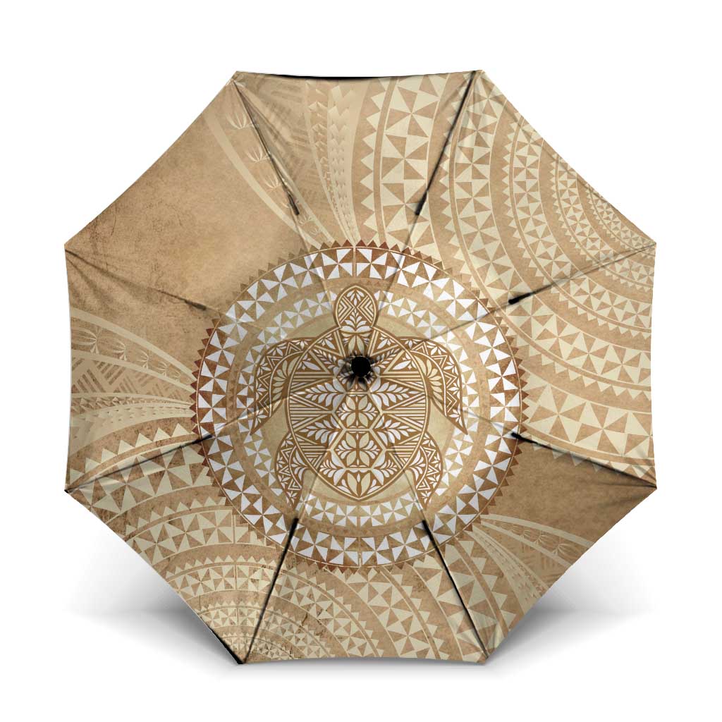 Tonga Ngatu Turtle Umbrella Vintage Tongan Tapa Cloth LT14 One Size Folded 11.42 inch Opened Diameter 37.4 inch Brown - Polynesian Pride