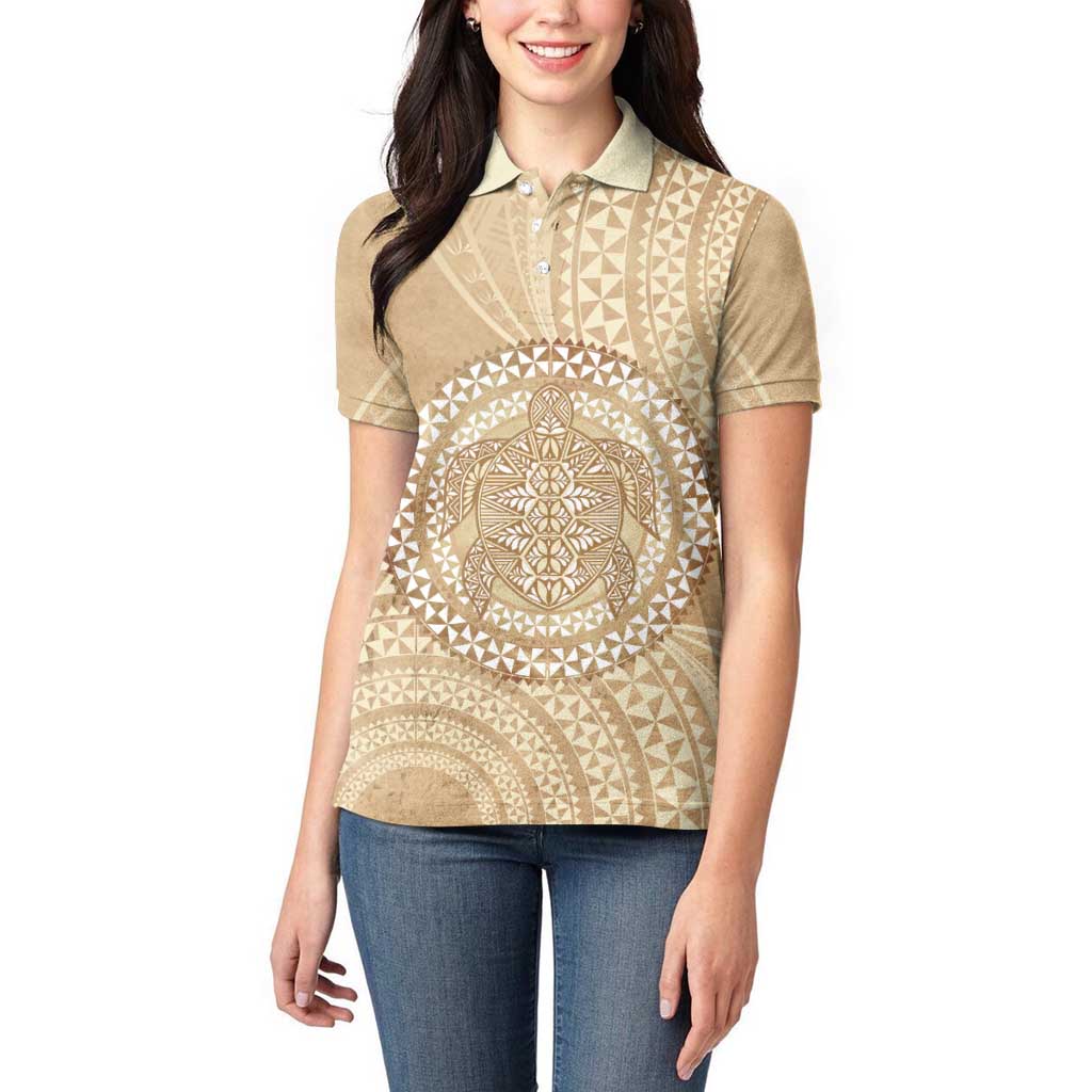 Tonga Ngatu Turtle Women Polo Shirt Vintage Tongan Tapa Cloth