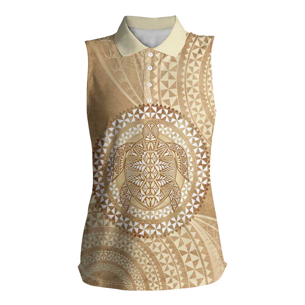 Tonga Ngatu Turtle Women Sleeveless Polo Shirt Vintage Tongan Tapa Cloth LT14 Female Brown - Polynesian Pride