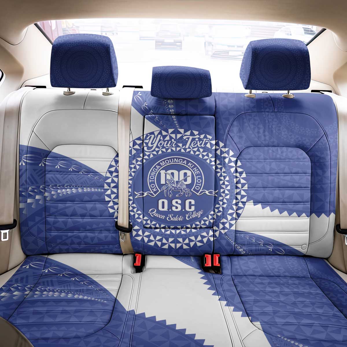 Queen Salote College 100th Anniversary Personalized Back Car Seat Cover Est 1926 Kolisi Fefine Tongan Ngatu Pattern LT14 - Polynesian Pride