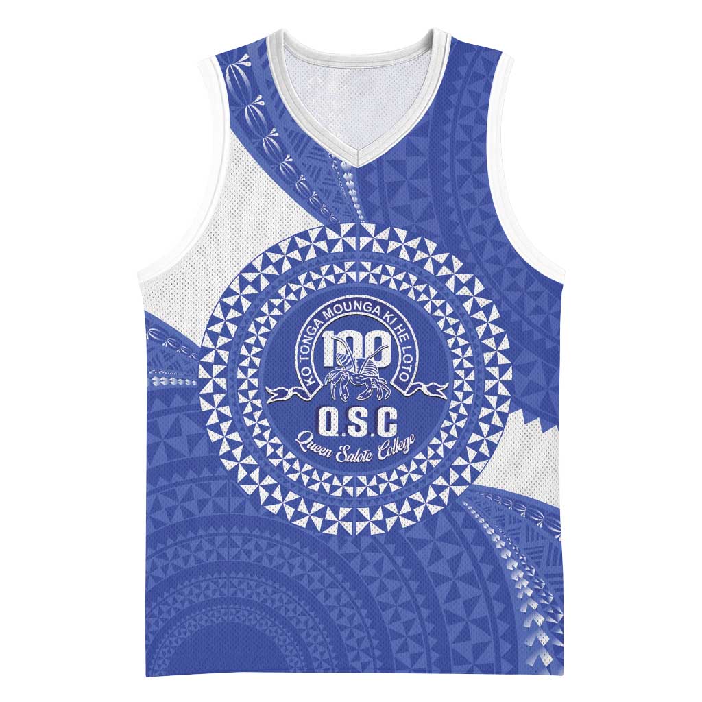 Queen Salote College 100th Anniversary Personalized Basketball Jersey Est 1926 Kolisi Fefine Tongan Ngatu Pattern LT14 Unisex Blue - Polynesian Pride