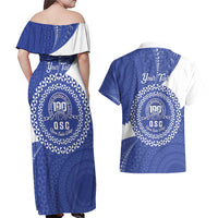 Queen Salote College 100th Anniversary Personalized Couples Matching Off Shoulder Maxi Dress and Hawaiian Shirt Est 1926 Kolisi Fefine Tongan Ngatu Pattern