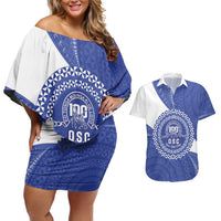 Queen Salote College 100th Anniversary Personalized Couples Matching Off Shoulder Short Dress and Hawaiian Shirt Est 1926 Kolisi Fefine Tongan Ngatu Pattern