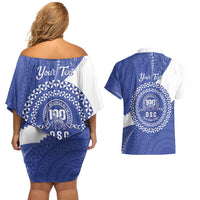 Queen Salote College 100th Anniversary Personalized Couples Matching Off Shoulder Short Dress and Hawaiian Shirt Est 1926 Kolisi Fefine Tongan Ngatu Pattern
