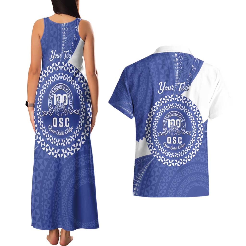 Queen Salote College 100th Anniversary Personalized Couples Matching Tank Maxi Dress and Hawaiian Shirt Est 1926 Kolisi Fefine Tongan Ngatu Pattern