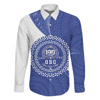 Queen Salote College 100th Anniversary Personalized Family Matching Off The Shoulder Long Sleeve Dress and Hawaiian Shirt Est 1926 Kolisi Fefine Tongan Ngatu Pattern LT14 Dad's Shirt - Long Sleeve Blue - Polynesian Pride