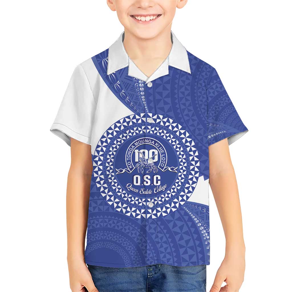 Queen Salote College 100th Anniversary Personalized Family Matching Off The Shoulder Long Sleeve Dress and Hawaiian Shirt Est 1926 Kolisi Fefine Tongan Ngatu Pattern LT14 Son's Shirt Blue - Polynesian Pride
