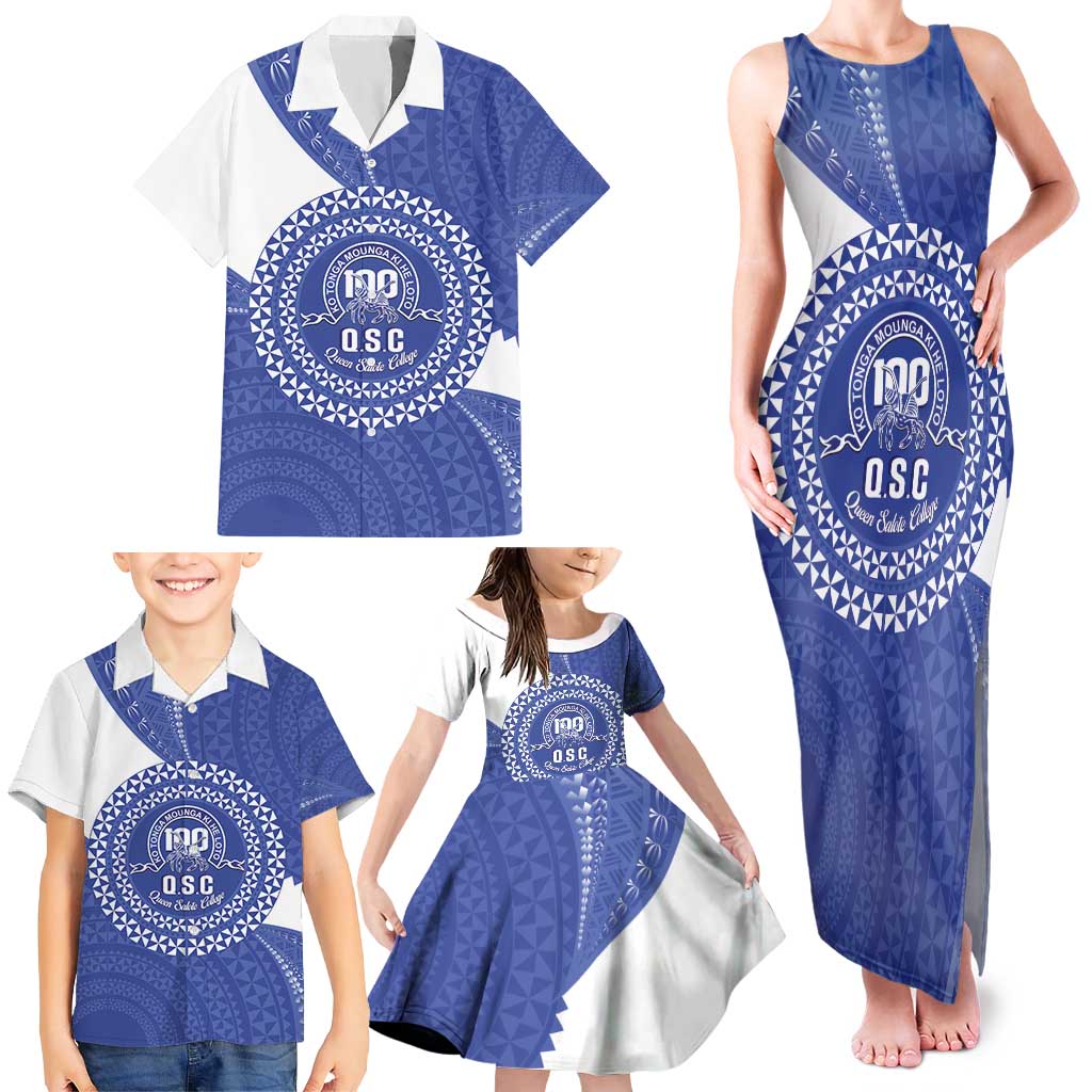 Queen Salote College 100th Anniversary Personalized Family Matching Tank Maxi Dress and Hawaiian Shirt Est 1926 Kolisi Fefine Tongan Ngatu Pattern