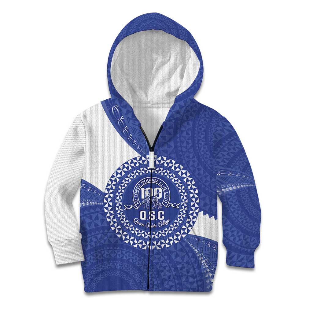 Queen Salote College 100th Anniversary Personalized Kid Hoodie Est 1926 Kolisi Fefine Tongan Ngatu Pattern LT14 Zip Hoodie Blue - Polynesian Pride