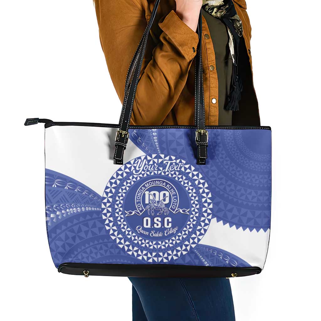 Queen Salote College 100th Anniversary Personalized Leather Tote Bag Est 1926 Kolisi Fefine Tongan Ngatu Pattern LT14 - Polynesian Pride