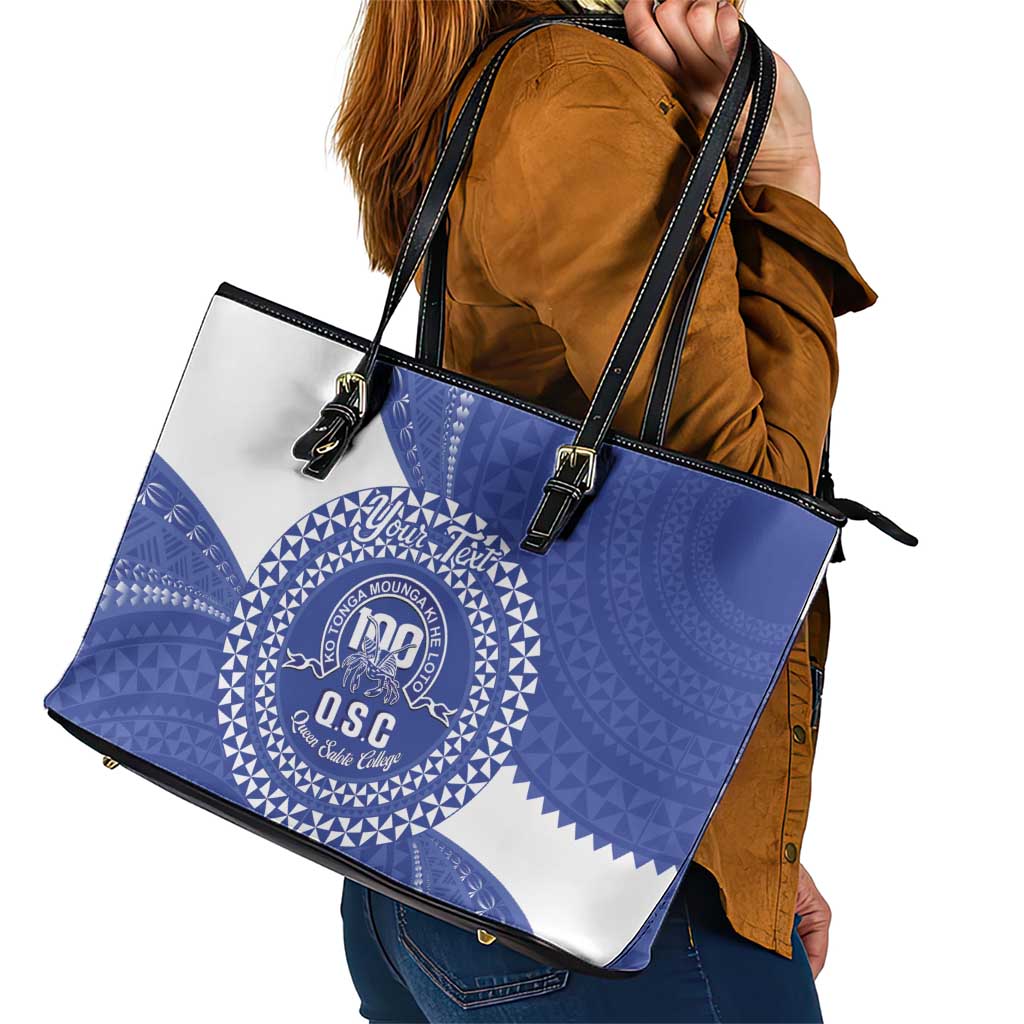 Queen Salote College 100th Anniversary Personalized Leather Tote Bag Est 1926 Kolisi Fefine Tongan Ngatu Pattern LT14 - Polynesian Pride