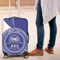 Queen Salote College 100th Anniversary Personalized Luggage Cover Est 1926 Kolisi Fefine Tongan Ngatu Pattern LT14 Blue - Polynesian Pride