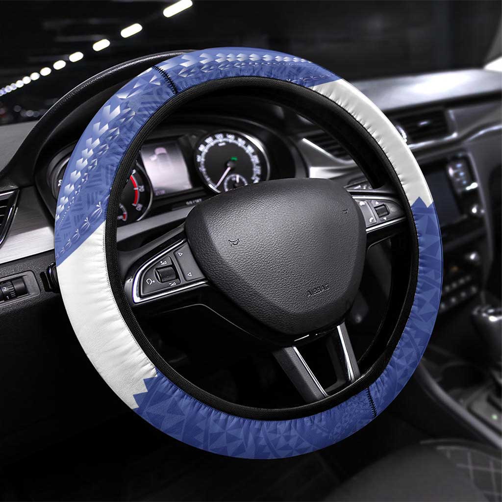 Queen Salote College 100th Anniversary Steering Wheel Cover Est 1926 Kolisi Fefine Tongan Ngatu Pattern LT14 Universal Fit Blue - Polynesian Pride