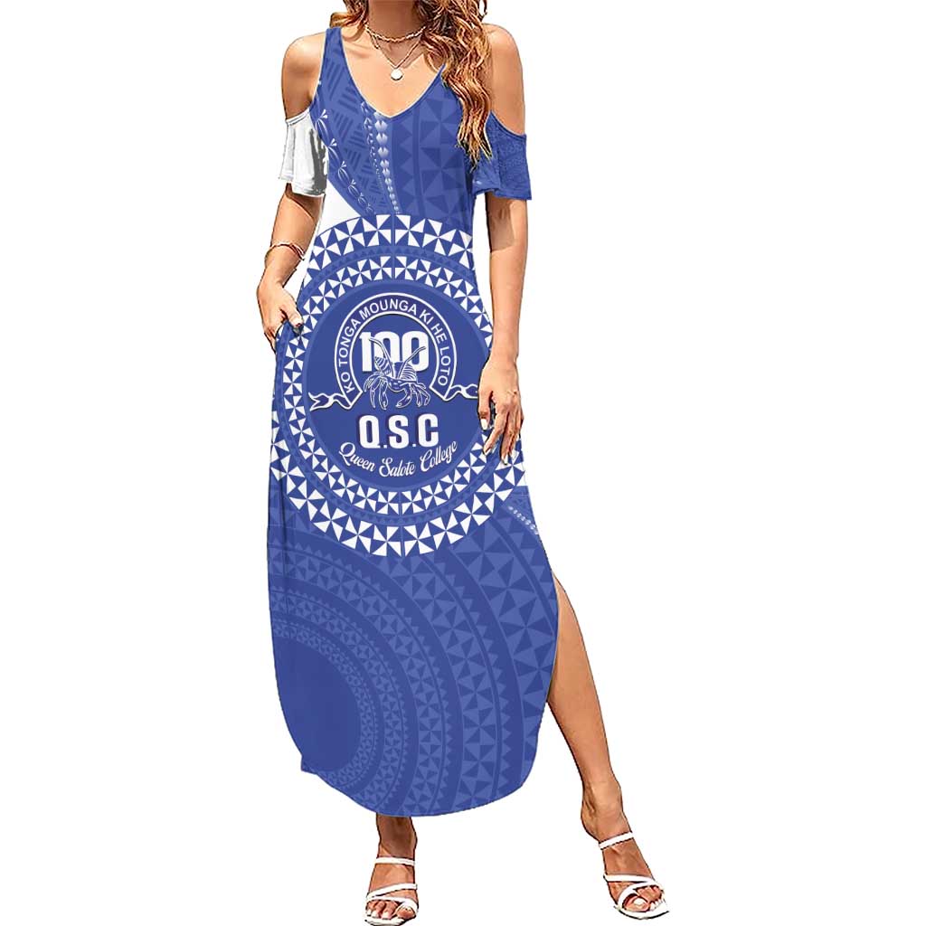 Queen Salote College 100th Anniversary Personalized Summer Maxi Dress Est 1926 Kolisi Fefine Tongan Ngatu Pattern LT14 Women Blue - Polynesian Pride