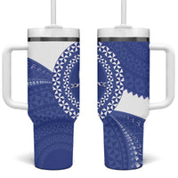 Queen Salote College 100th Anniversary Tumbler With Handle Est 1926 Kolisi Fefine Tongan Ngatu Pattern LT14 One Size: 40 oz Blue - Polynesian Pride