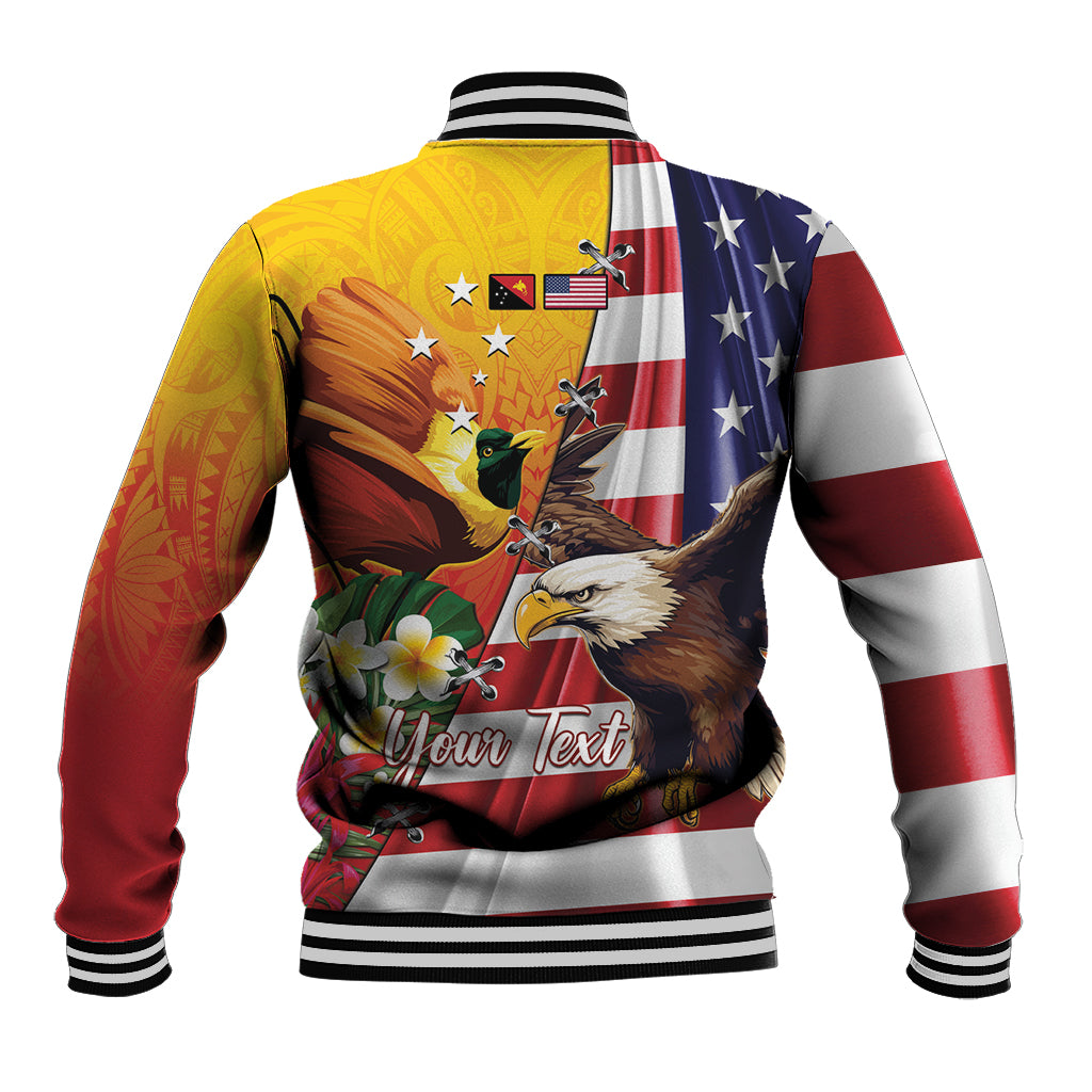Personalised United States And Papua New Guinea Baseball Jacket USA Eagle With PNG Bird Of Paradise