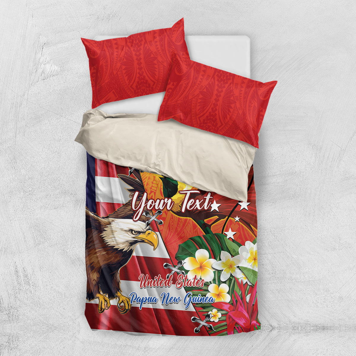 Personalised United States And Papua New Guinea Bedding Set USA Eagle With PNG Bird Of Paradise