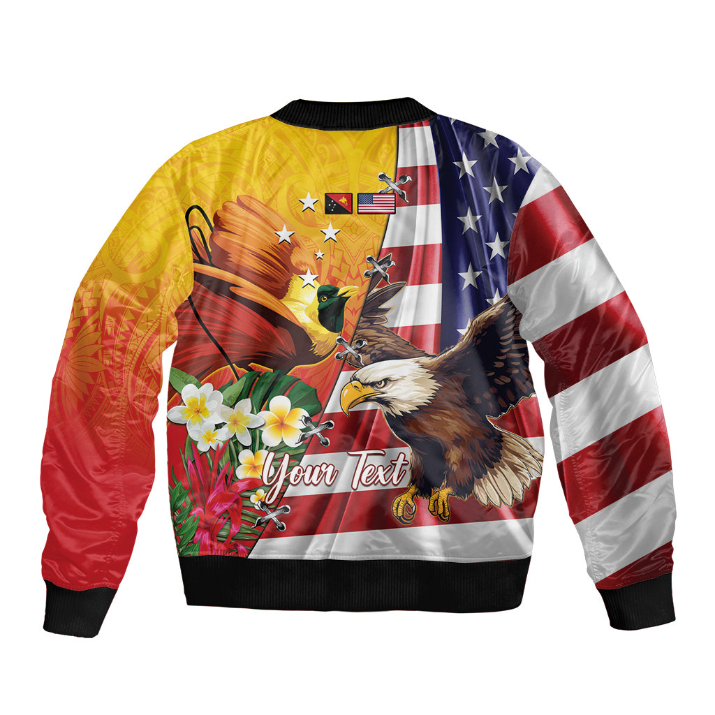 Personalised United States And Papua New Guinea Bomber Jacket USA Eagle With PNG Bird Of Paradise
