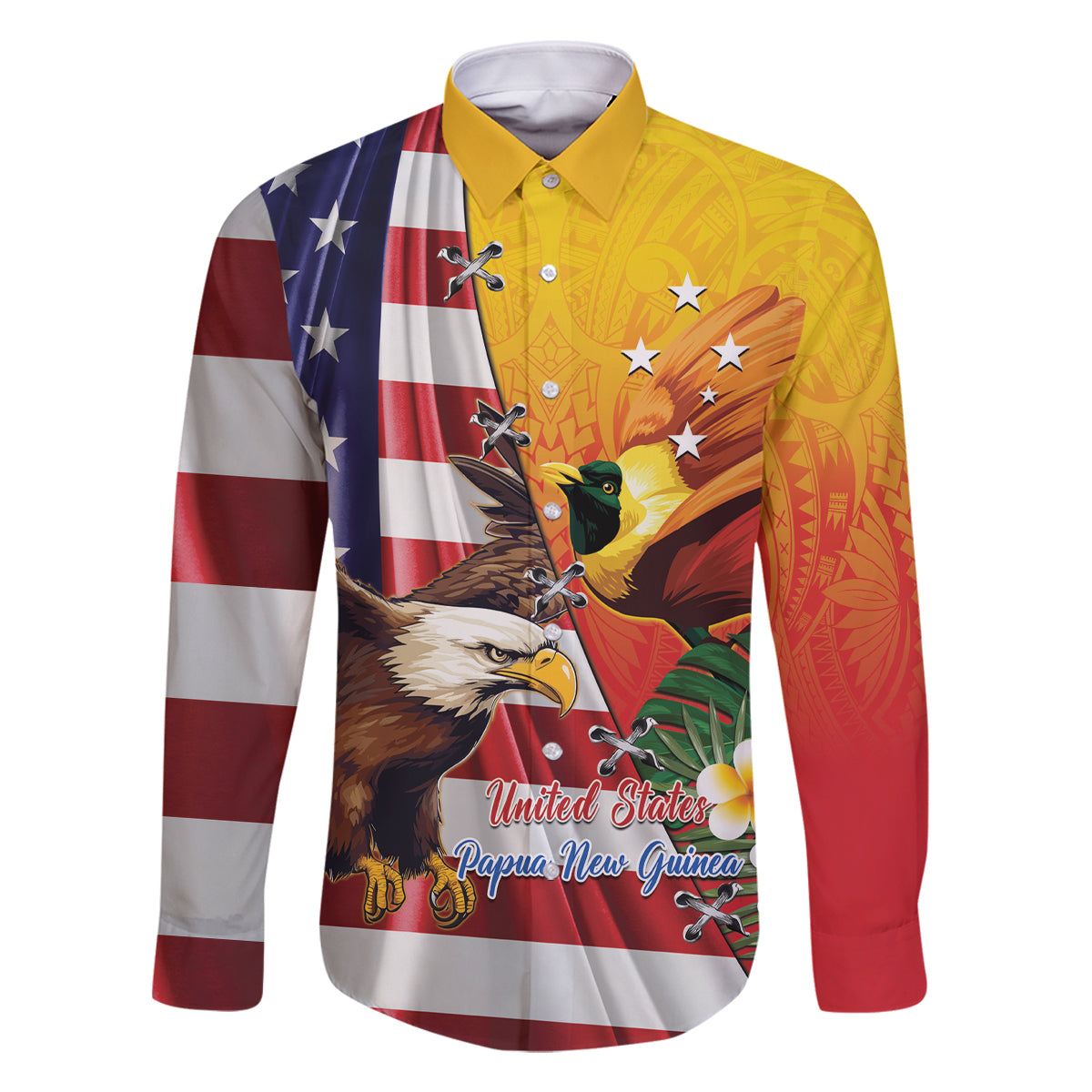 Personalised United States And Papua New Guinea Family Matching Mermaid Dress and Hawaiian Shirt USA Eagle With PNG Bird Of Paradise