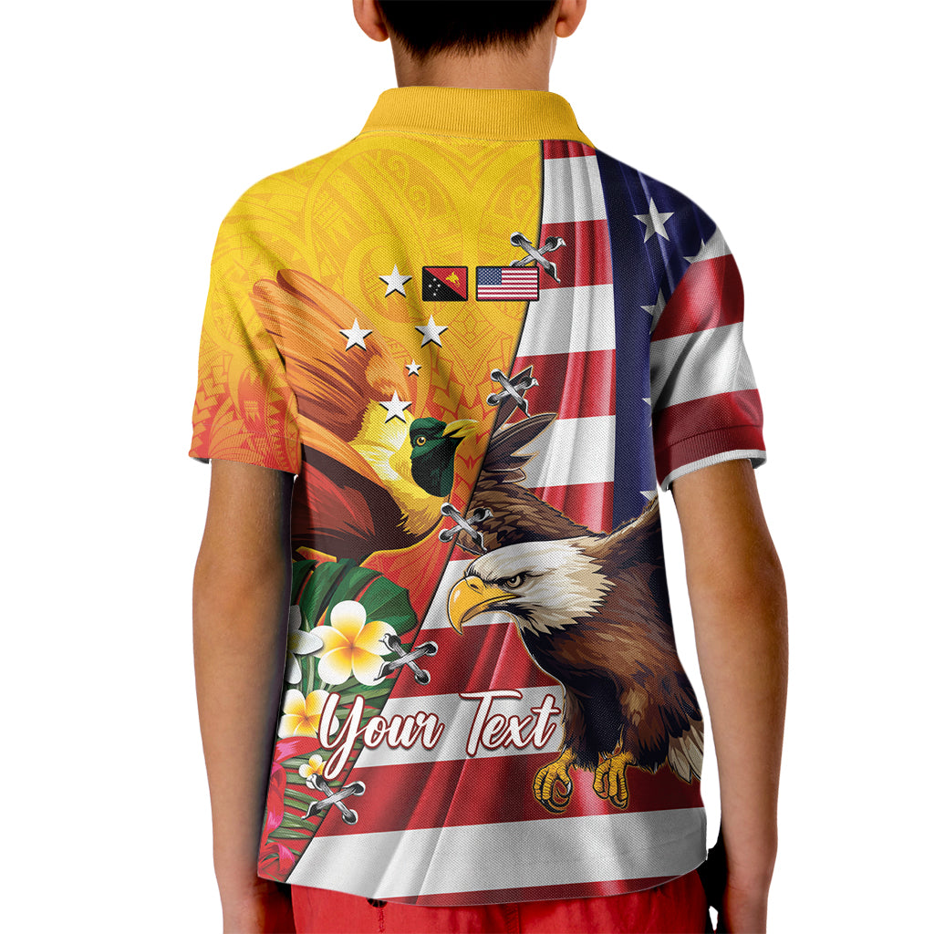 Personalised United States And Papua New Guinea Kid Polo Shirt USA Eagle With PNG Bird Of Paradise
