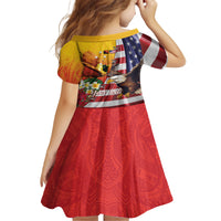 Personalised United States And Papua New Guinea Kid Short Sleeve Dress USA Eagle With PNG Bird Of Paradise