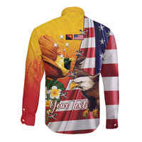 Personalised United States And Papua New Guinea Long Sleeve Button Shirt USA Eagle With PNG Bird Of Paradise
