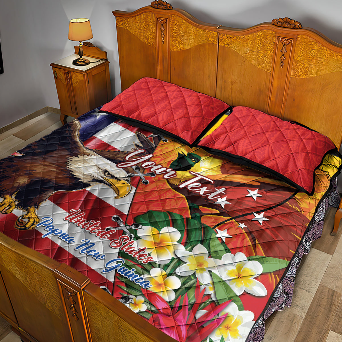 Personalised United States And Papua New Guinea Quilt Bed Set USA Eagle With PNG Bird Of Paradise