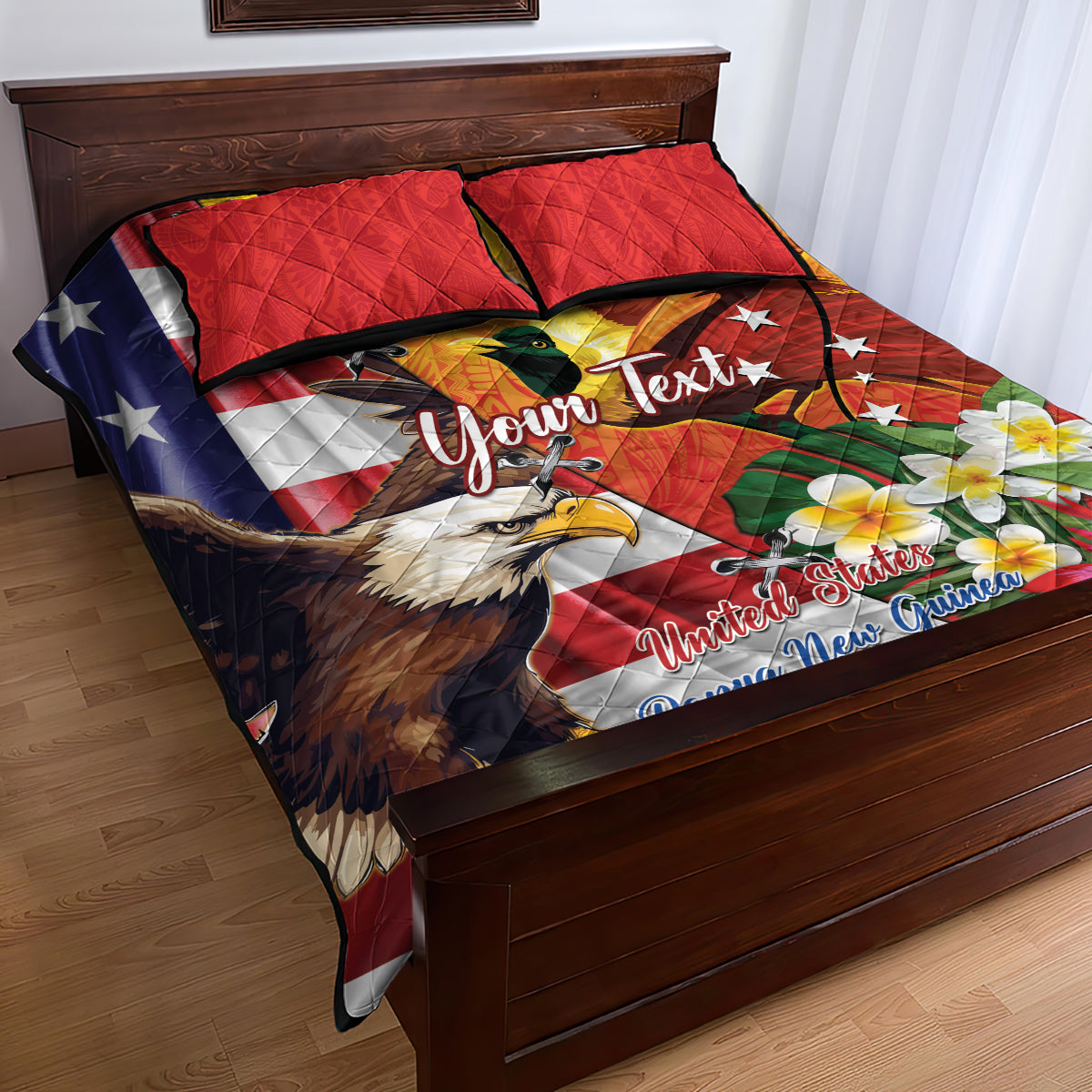 Personalised United States And Papua New Guinea Quilt Bed Set USA Eagle With PNG Bird Of Paradise