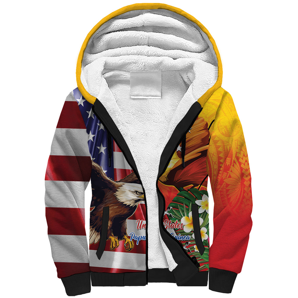 Personalised United States And Papua New Guinea Sherpa Hoodie USA Eagle With PNG Bird Of Paradise