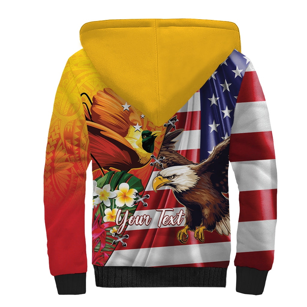 Personalised United States And Papua New Guinea Sherpa Hoodie USA Eagle With PNG Bird Of Paradise