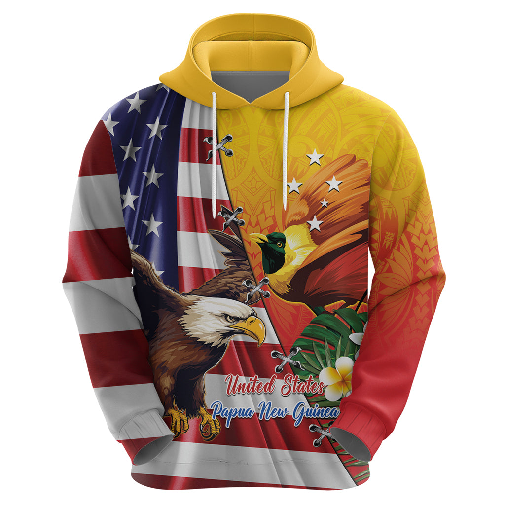 Personalised United States And Papua New Guinea Zip Hoodie USA Eagle With PNG Bird Of Paradise