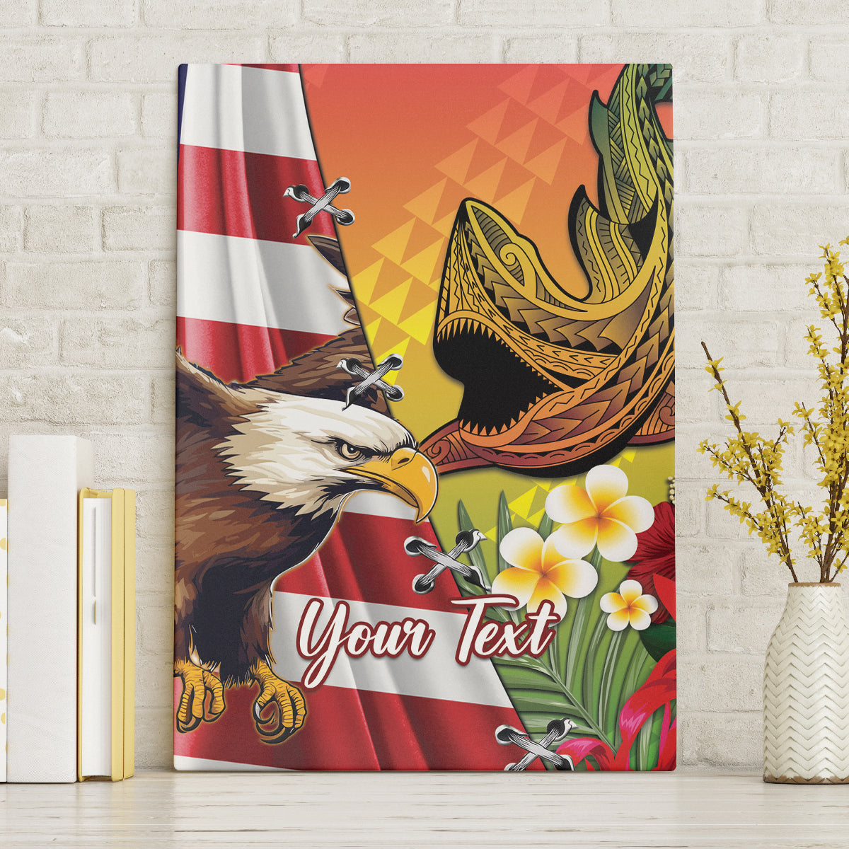 Personalised United States And Hawaii Canvas Wall Art USA Eagle With Hawaiian Shark Tattoo