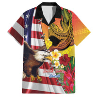 Personalised United States And Hawaii Family Matching Long Sleeve Bodycon Dress and Hawaiian Shirt USA Eagle With Hawaiian Shark Tattoo LT14 Dad's Shirt - Short Sleeve Red - Polynesian Pride