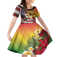 Personalised United States And Hawaii Family Matching Off The Shoulder Long Sleeve Dress and Hawaiian Shirt USA Eagle With Hawaiian Shark Tattoo