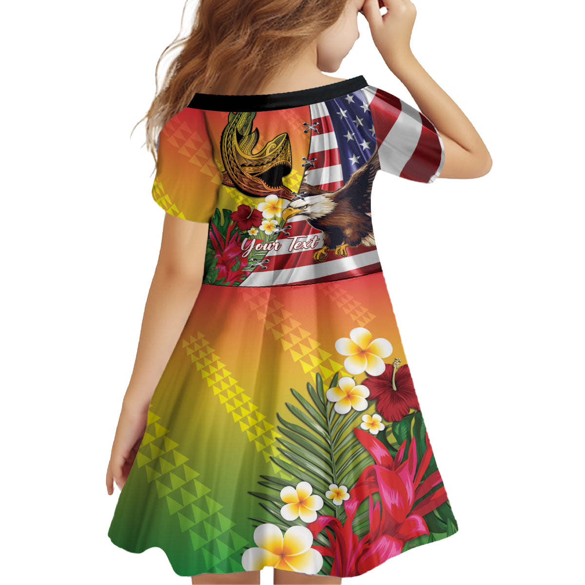 Personalised United States And Hawaii Family Matching Off Shoulder Maxi Dress and Hawaiian Shirt USA Eagle With Hawaiian Shark Tattoo LT14 - Polynesian Pride