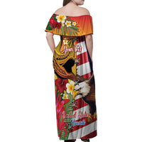 Personalised United States And Hawaii Family Matching Off Shoulder Maxi Dress and Hawaiian Shirt USA Eagle With Hawaiian Shark Tattoo LT14 - Polynesian Pride