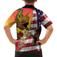 Personalised United States And Hawaii Family Matching Off Shoulder Short Dress and Hawaiian Shirt USA Eagle With Hawaiian Shark Tattoo LT14 - Polynesian Pride