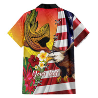 Personalised United States And Hawaii Family Matching Short Sleeve Bodycon Dress and Hawaiian Shirt USA Eagle With Hawaiian Shark Tattoo LT14 - Polynesian Pride