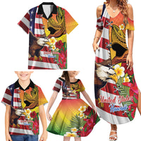 Personalised United States And Hawaii Family Matching Summer Maxi Dress and Hawaiian Shirt USA Eagle With Hawaiian Shark Tattoo LT14 - Polynesian Pride